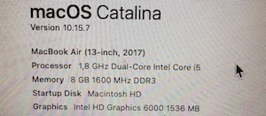 MacBook Air 13 inch 2017   Intel i5, 8 GB RAM, SSD 128 GB
