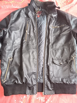 Geaca piele, neagra, groasa, marimea XL