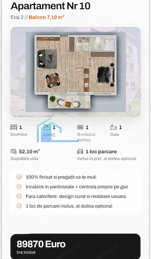 Apartamente cu 2 camere de vanzare | Chișoda | 52 mp | Balcon| Parcare - imagine 14