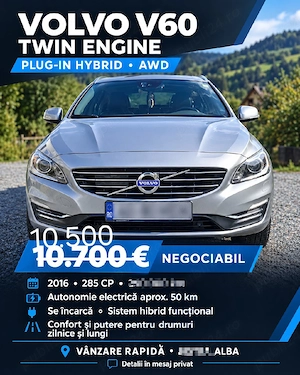 Volvo V60 D6 Twin Engine Plug-in Hybrid AWD 2016, 285 CP, Automat, Autonomie electrică 50 km - imagine 2