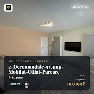 Apartament-2Camere-Decomandat-55.3mp-Mobilat-Utilat-Parcare-Bloc-Nou