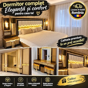 Pat modern cu saltea ortopedică inclusă Transformă-ți dormitorul într-un spațiu elegant și confortab
