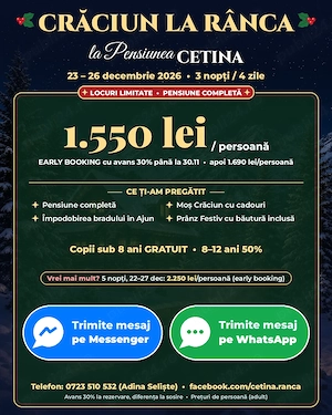 Crăciun la Rânca 2026   3 nopți, 1.550 lei persoană, pensiune completă - imagine 2