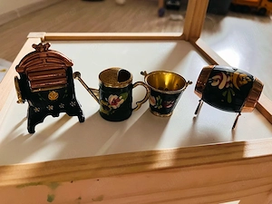 Set 4 miniaturi metalice vintage, decor floral