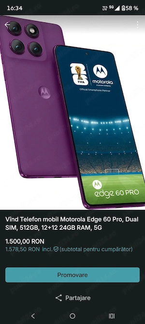 Vind telefon Motorola Edge 60 pro 512Gb...12+12=24Gb RAM