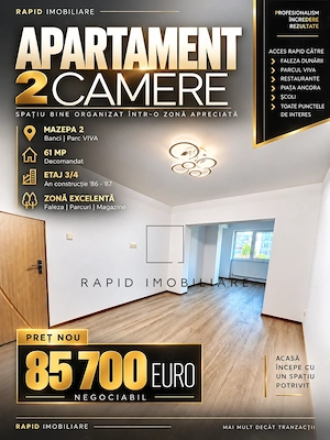 Apartament RENOVAT - 2 Camere - Mazepa 2-etaj 3 4 -61 mp- FALEZA VIVA