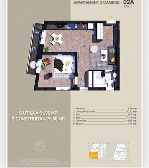 Titan - Gura Siriului - 2 camere - 62 mp - etaj 1 - TVA inclus - imagine 2