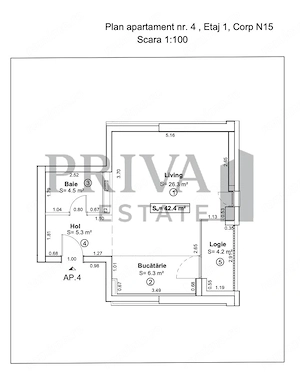 Apartament nou 1 camera mobilat, 42 mp, etaj 2, boxa Nord One Torontal - imagine 14