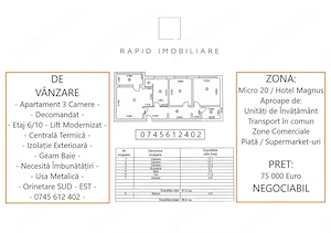 3 Camere | Decomandat | 66 mp | Micro 20 Magnus | Centrala Termica - imagine 3