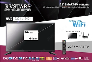 N O U !!! - FULL HD SMART TV Portabil 61 56cm - Rulota, Terasa, Foisor, BARCA, Camper, chiar la cort